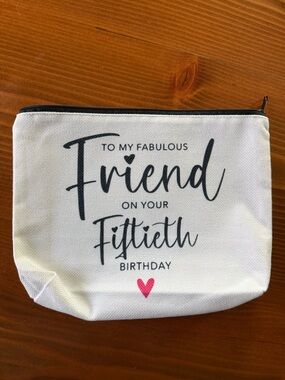 Friend 50th Birthday Canvas Makeup Pouch - White